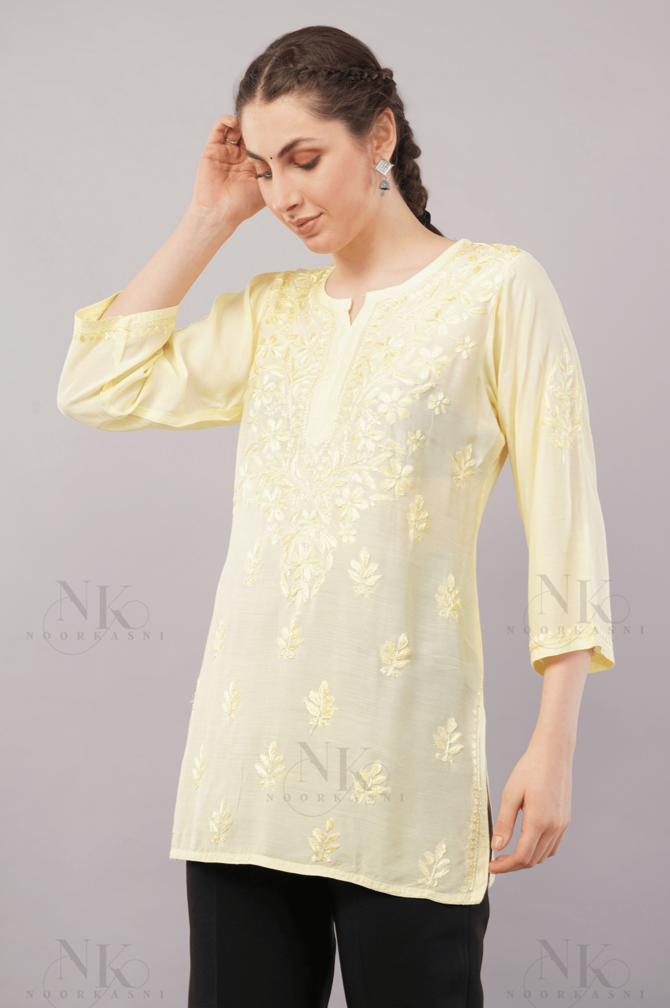 Noorkasni Hand Embroidered short Muslin Kurti - NoorKasni Collections