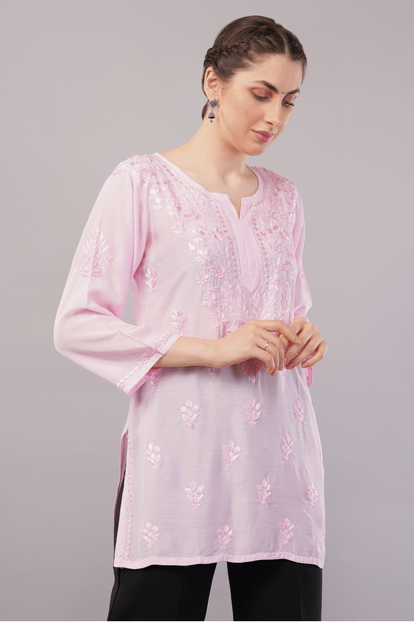 Noorkasni Hand Embroidered short Muslin Kurti - NoorKasni Collections