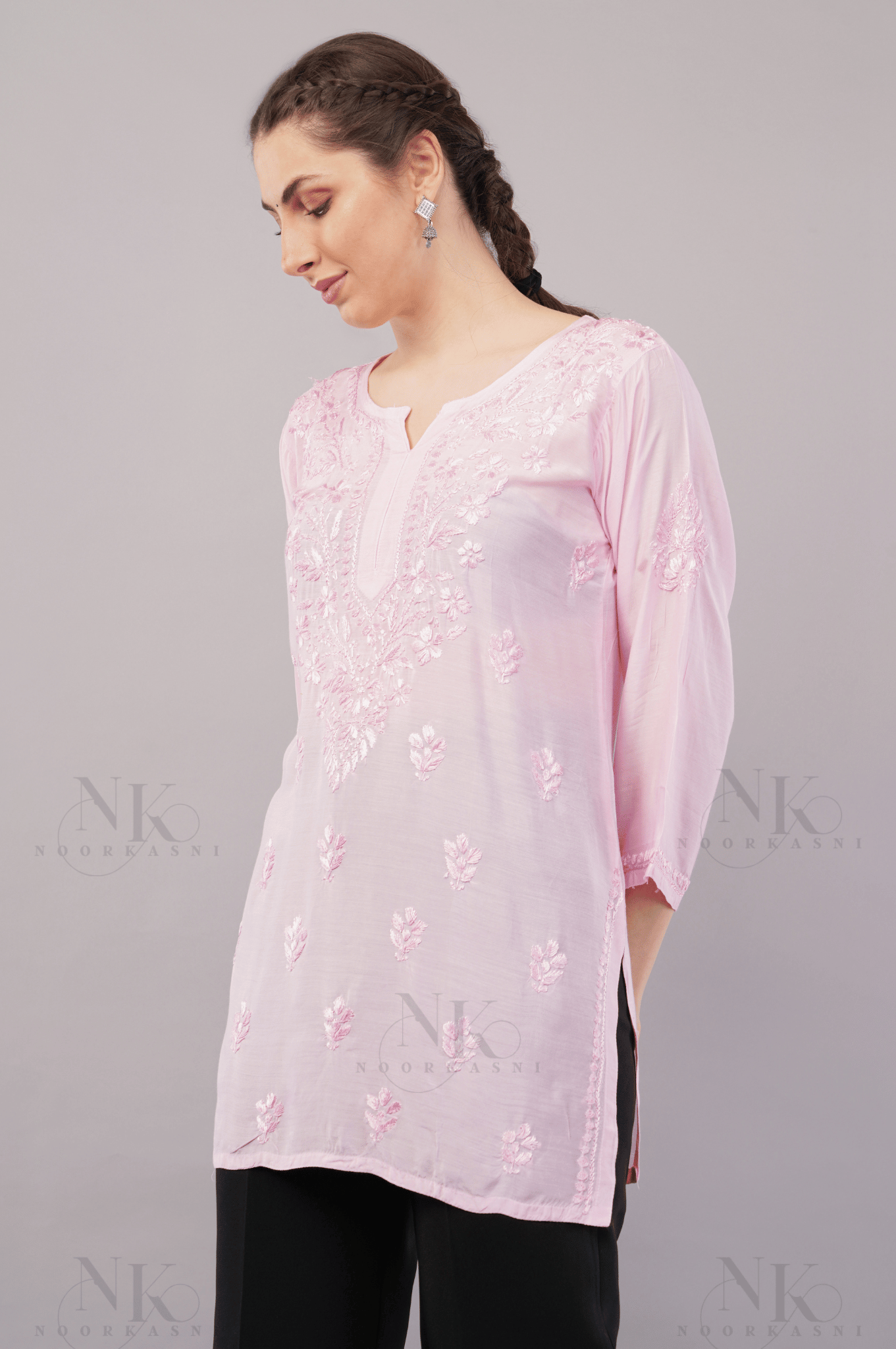 Noorkasni Hand Embroidered short Muslin Kurti - NoorKasni Collections