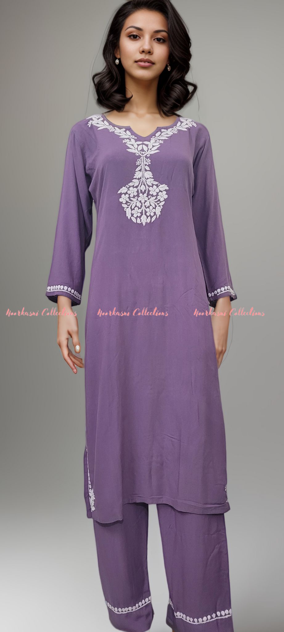 Noorkasni Collections_Rayon_Lavender_Chikankari_KurtiBottom