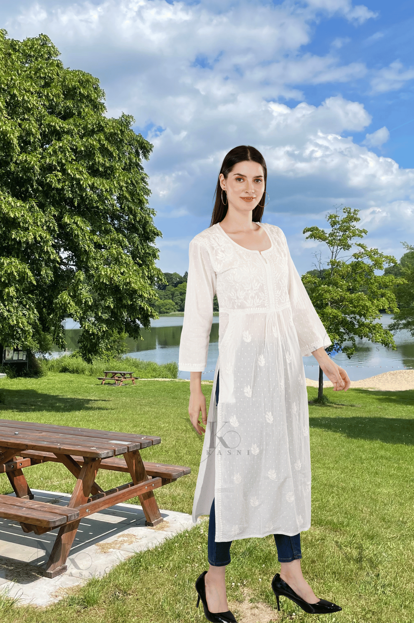 Meera in Nyra Cut white Chikankari Kurti - NoorKasni Collections