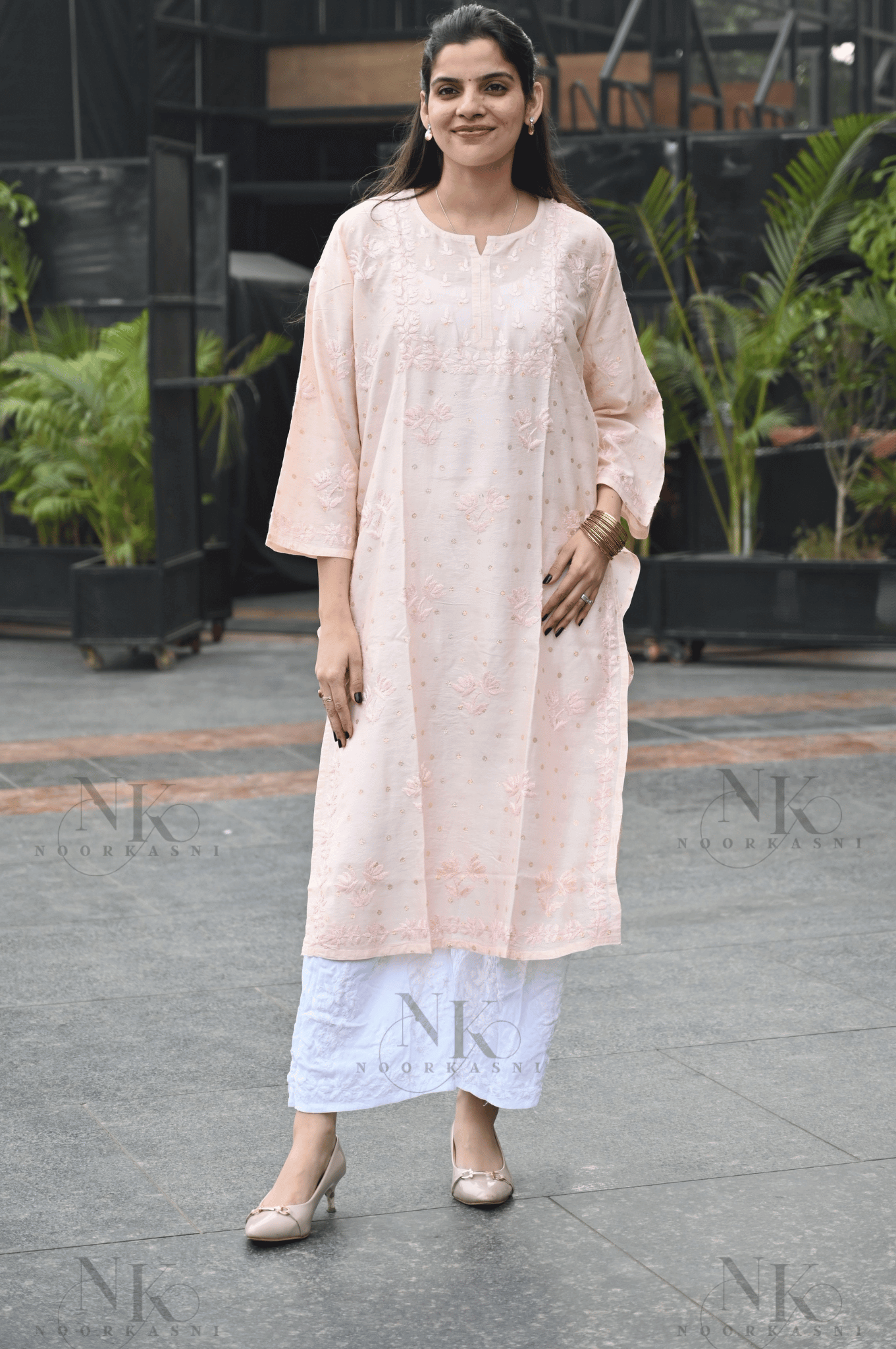 Noorkasni Banarsi Premium Chanderi Kurti with Hand Embroidery - NoorKasni Collections