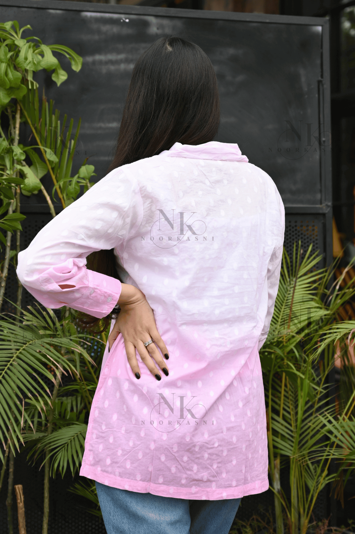 Noorkasni Dobby Cotton Shirt with Ombre pattern with Hand Embroidery - NoorKasni Collections