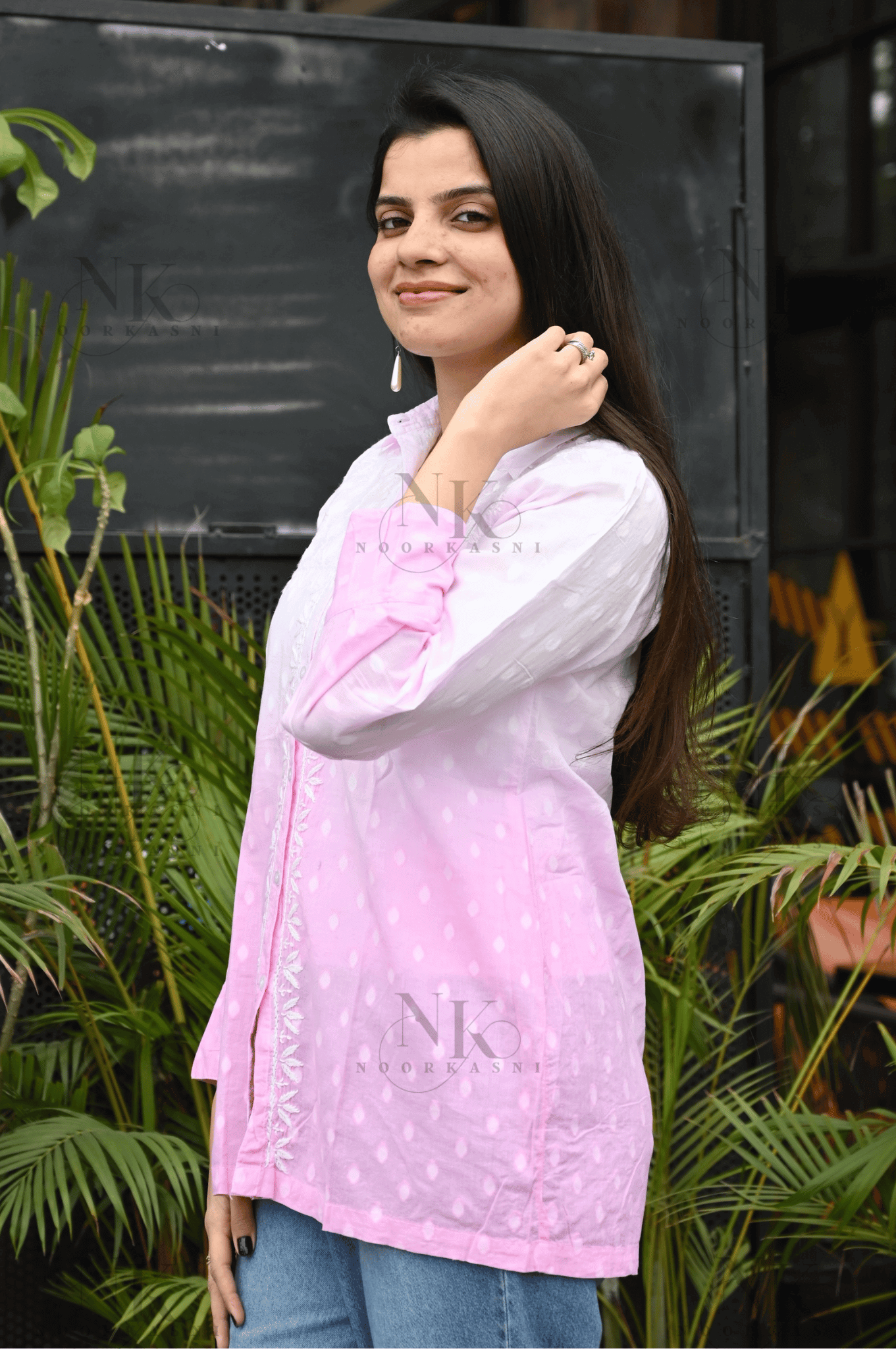 Noorkasni Dobby Cotton Shirt with Ombre pattern with Hand Embroidery - NoorKasni Collections