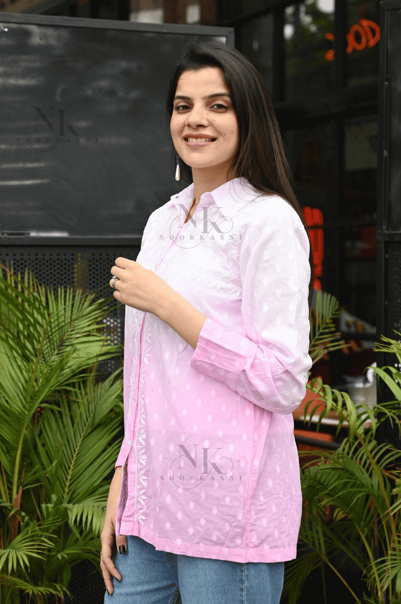 Noorkasni Dobby Cotton Shirt with Ombre pattern with Hand Embroidery - NoorKasni Collections