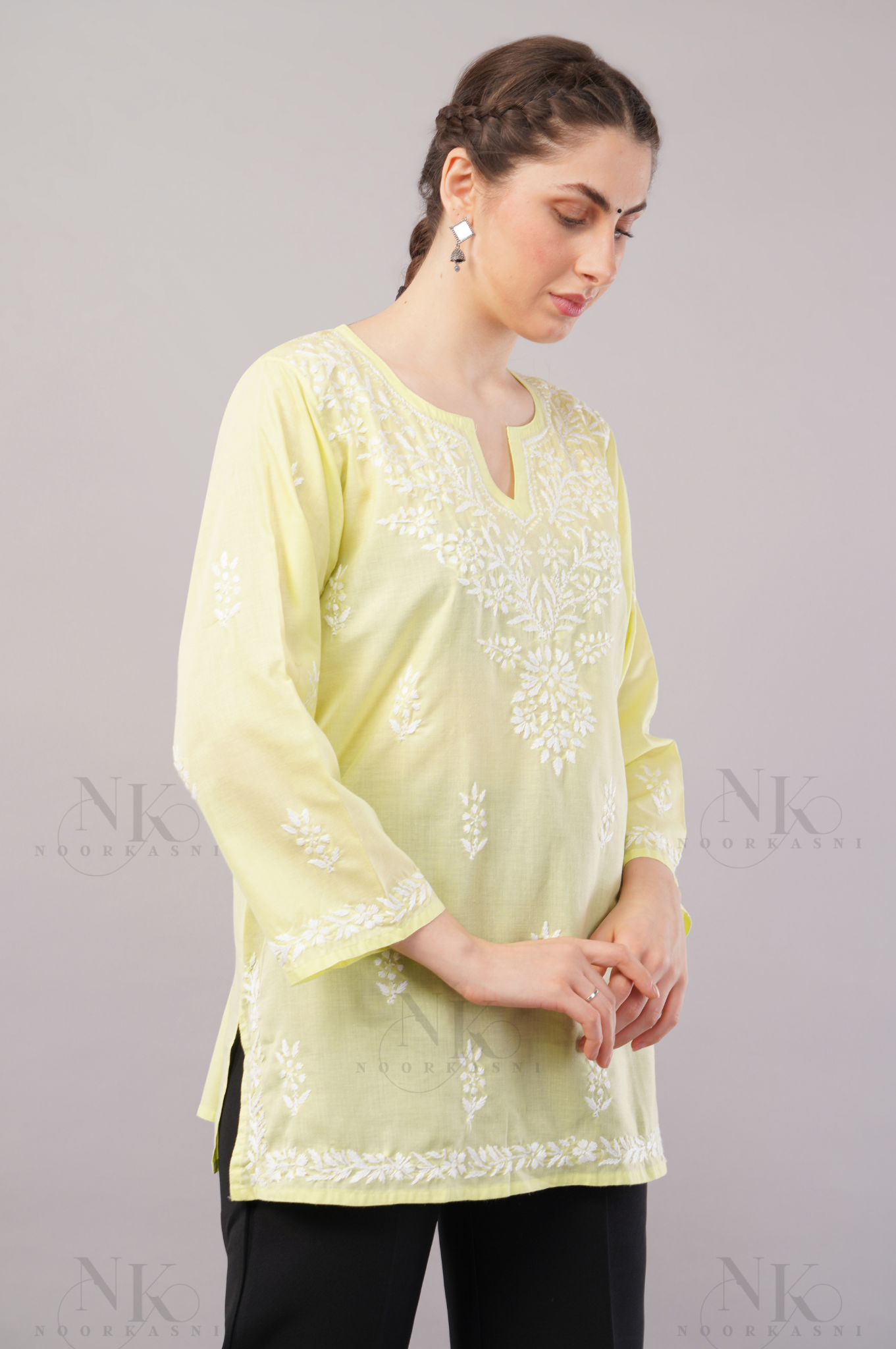 Noorkasni Hand Embroidered short pure cotton Kurti - NoorKasni Collections