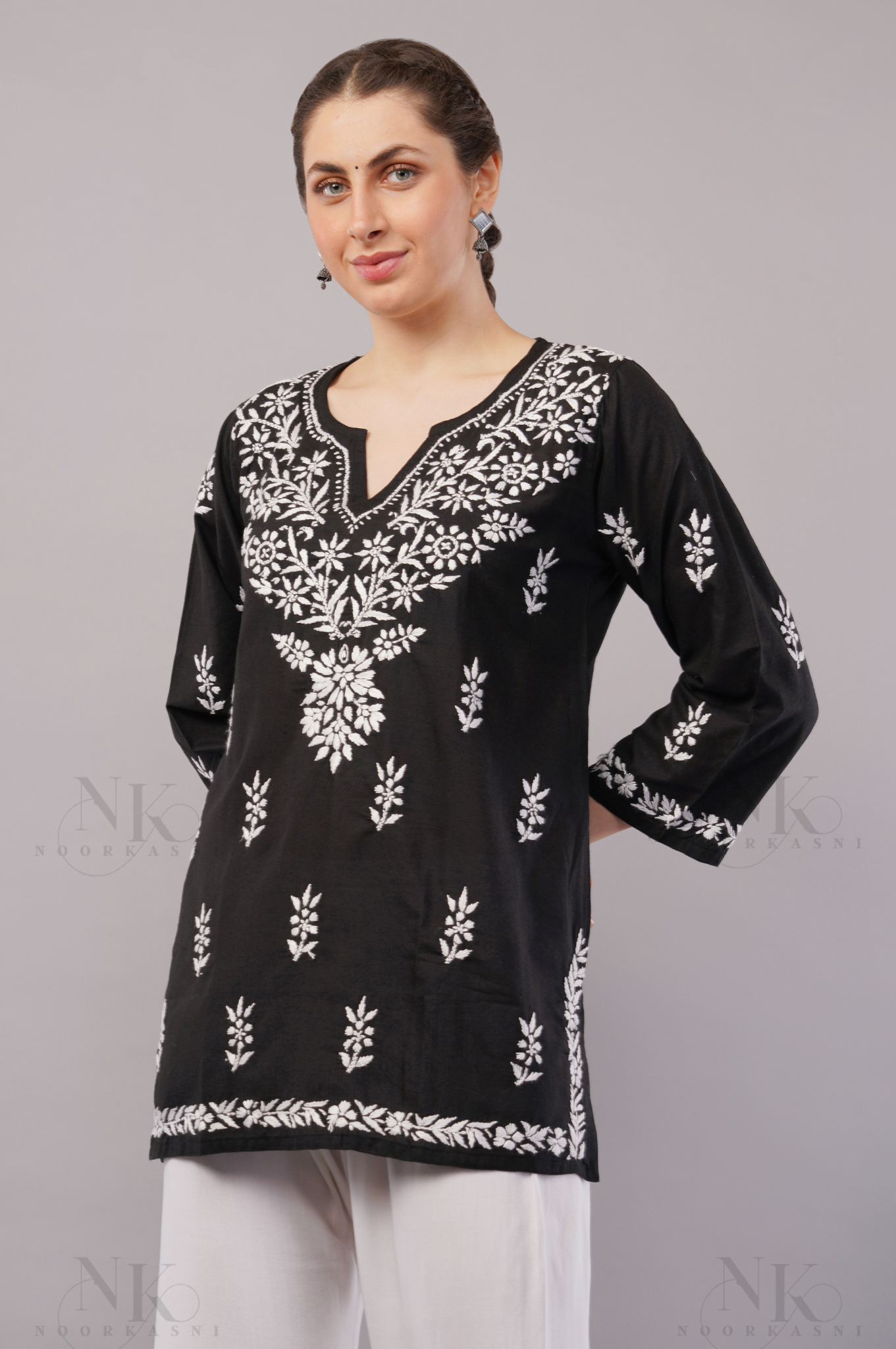 Noorkasni Hand Embroidered short pure cotton Kurti - NoorKasni Collections