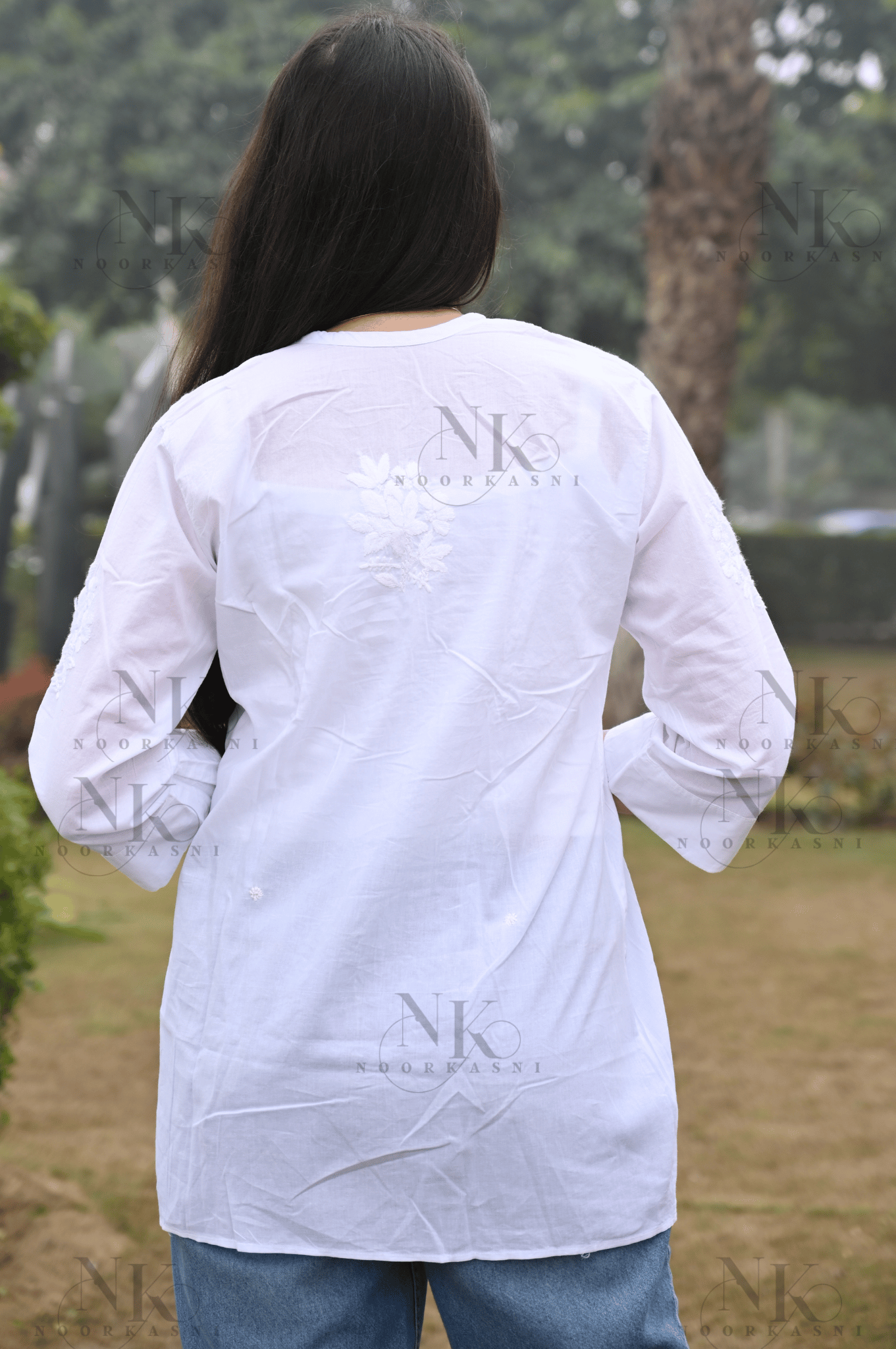 Noorkasni pure cotton White Shirt with tone to tone Hand Embroidery - NoorKasni Collections