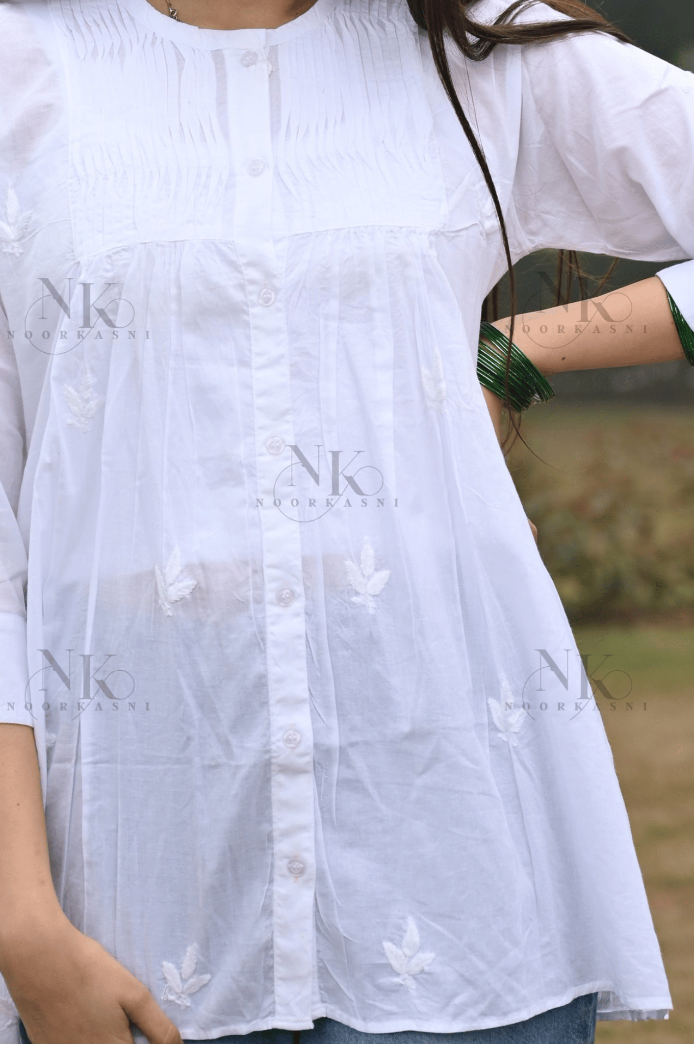 Noorkasni pure cotton White Shirt with tone to tone Hand Embroidery - NoorKasni Collections