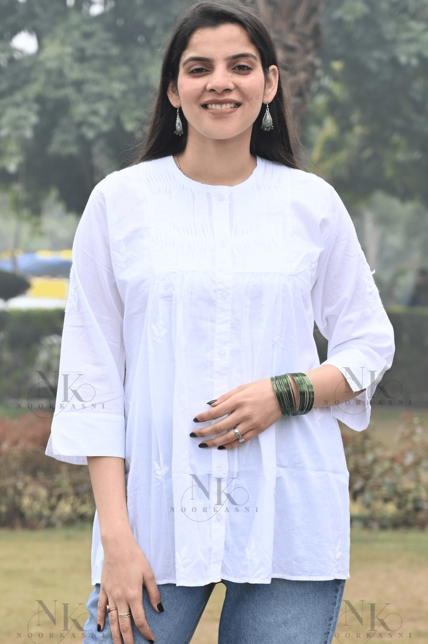 Noorkasni pure cotton White Shirt with tone to tone Hand Embroidery - NoorKasni Collections