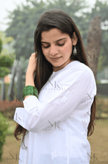 Noorkasni pure cotton White Shirt with tone to tone Hand Embroidery - NoorKasni Collections