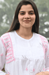 Noorkasni pure cotton White Shirt with Pink Hand Embroidery - NoorKasni Collections