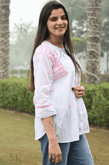 Noorkasni pure cotton White Shirt with Pink Hand Embroidery - NoorKasni Collections