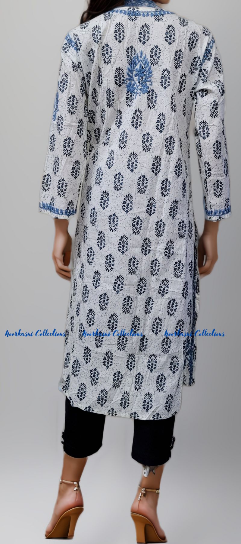 Chikankari Kurti with Embroidery Detail on Printed Cotton